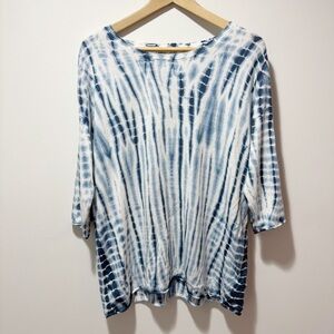 Johnny Was Calme Pima Cotton Modal Blend Tie Dye Sweater Size Small Blue White